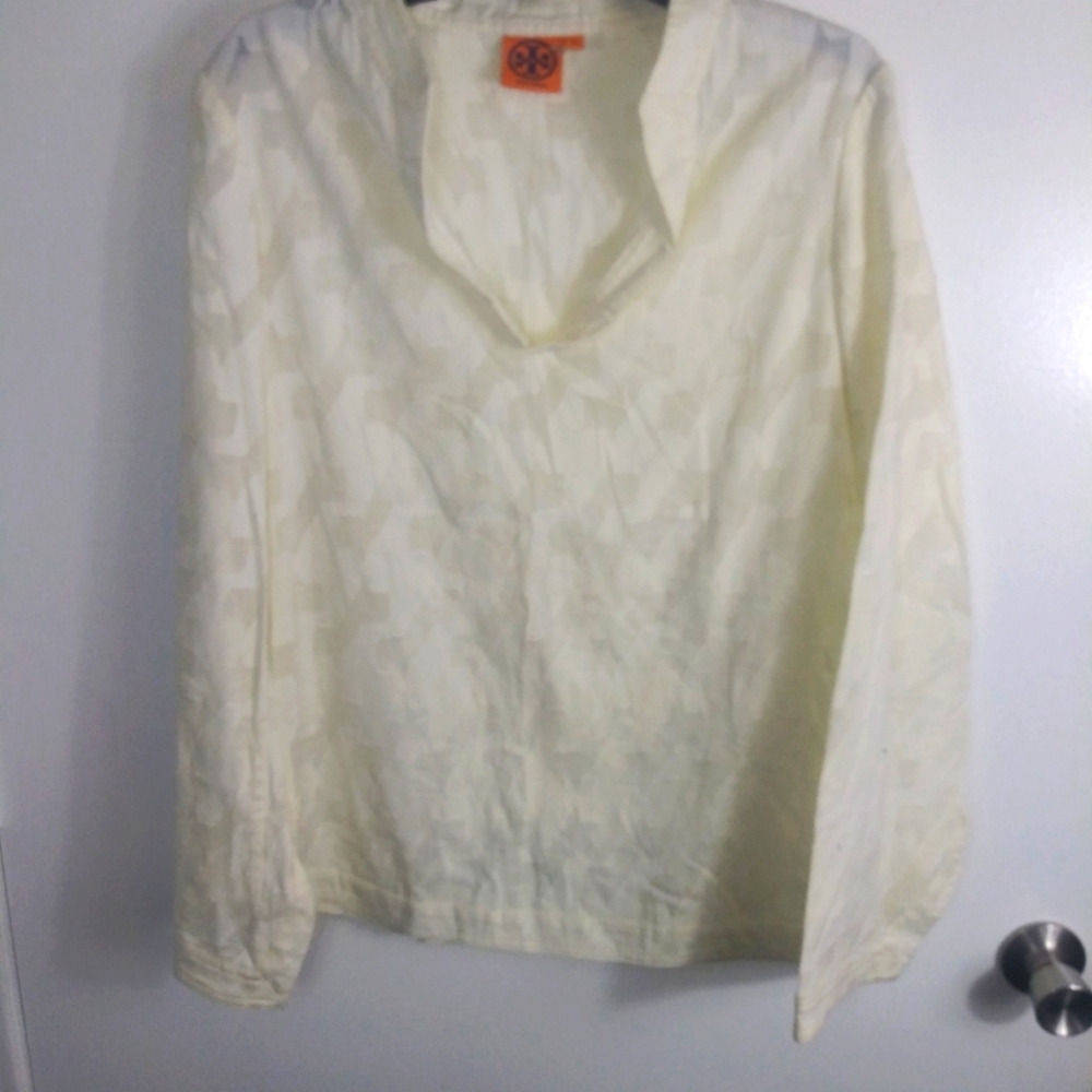 Tory Burch Cream Long-Sleeve V-Neck Blouse